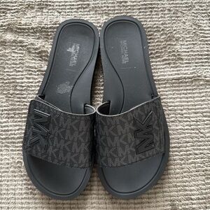 Michael Kors Black MK Monogram Slide Sandals